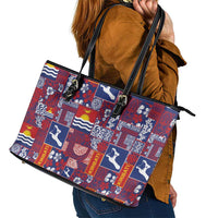 Kiribati Tekeraoi n te Kiritimati Leather Tote Bag Pacific Patchwork Xmas Vibes - Polynesian Pride