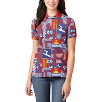 Kiribati Tekeraoi n te Kiritimati Women Polo Shirt Pacific Patchwork Xmas Vibes - Polynesian Pride