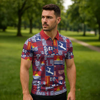 Kiribati Tekeraoi n te Kiritimati Zipper Polo Shirt Pacific Patchwork Xmas Vibes - Polynesian Pride