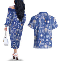 Marshall Islands Merry Christmas Couples Matching Off The Shoulder Long Sleeve Dress and Hawaiian Shirt Pacific Patchwork Xmas Vibes LT9 - Polynesian Pride
