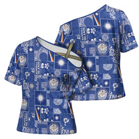 Marshall Islands Merry Christmas Cross Shoulder Shirt Pacific Patchwork Xmas Vibes LT9 - Polynesian Pride