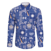 Marshall Islands Merry Christmas Family Matching Off Shoulder Maxi Dress and Hawaiian Shirt Pacific Patchwork Xmas Vibes LT9 Dad's Shirt - Long Sleeve Blue - Polynesian Pride