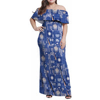Marshall Islands Merry Christmas Family Matching Off Shoulder Maxi Dress and Hawaiian Shirt Pacific Patchwork Xmas Vibes LT9 Mom's Dress Blue - Polynesian Pride
