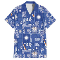 Marshall Islands Merry Christmas Family Matching Off Shoulder Short Dress and Hawaiian Shirt Pacific Patchwork Xmas Vibes LT9 Dad's Shirt - Short Sleeve Blue - Polynesian Pride