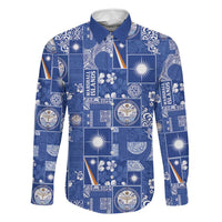 Marshall Islands Merry Christmas Family Matching Off Shoulder Short Dress and Hawaiian Shirt Pacific Patchwork Xmas Vibes LT9 Dad's Shirt - Long Sleeve Blue - Polynesian Pride