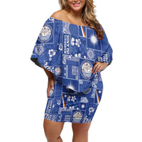 Marshall Islands Merry Christmas Family Matching Off Shoulder Short Dress and Hawaiian Shirt Pacific Patchwork Xmas Vibes LT9 Mom's Dress Blue - Polynesian Pride
