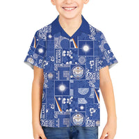 Marshall Islands Merry Christmas Family Matching Off Shoulder Short Dress and Hawaiian Shirt Pacific Patchwork Xmas Vibes LT9 Son's Shirt Blue - Polynesian Pride