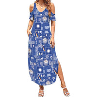 Marshall Islands Merry Christmas Family Matching Summer Maxi Dress and Hawaiian Shirt Pacific Patchwork Xmas Vibes LT9 Mom's Dress Blue - Polynesian Pride