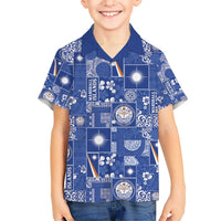 Marshall Islands Merry Christmas Kid Hawaiian Shirt Pacific Patchwork Xmas Vibes LT9 Kid Blue - Polynesian Pride