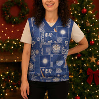 Marshall Islands Merry Christmas Knitted V-Neck Vest Pacific Patchwork Xmas Vibes - Polynesian Pride
