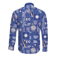Marshall Islands Merry Christmas Long Sleeve Button Shirt Pacific Patchwork Xmas Vibes - Polynesian Pride
