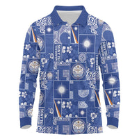 Marshall Islands Merry Christmas Long Sleeve Polo Shirt Pacific Patchwork Xmas Vibes - Polynesian Pride