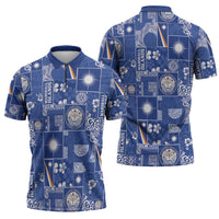 Marshall Islands Merry Christmas Zipper Polo Shirt Pacific Patchwork Xmas Vibes LT9 - Polynesian Pride