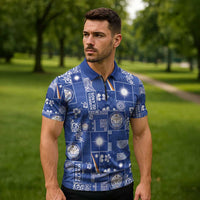 Marshall Islands Merry Christmas Zipper Polo Shirt Pacific Patchwork Xmas Vibes LT9 - Polynesian Pride