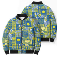 Palau Ungil Kurismas Bomber Puffer Jacket Pacific Patchwork Xmas Vibes LT9 - Polynesian Pride