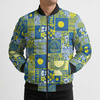 Palau Ungil Kurismas Bomber Puffer Jacket Pacific Patchwork Xmas Vibes LT9 - Polynesian Pride