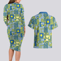 Palau Ungil Kurismas Couples Matching Long Sleeve Bodycon Dress and Hawaiian Shirt Pacific Patchwork Xmas Vibes - Polynesian Pride