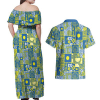 Palau Ungil Kurismas Couples Matching Off Shoulder Maxi Dress and Hawaiian Shirt Pacific Patchwork Xmas Vibes LT9 - Polynesian Pride