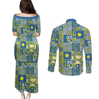 Palau Ungil Kurismas Couples Matching Puletasi and Long Sleeve Button Shirt Pacific Patchwork Xmas Vibes LT9 - Polynesian Pride