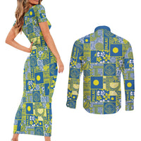 Palau Ungil Kurismas Couples Matching Short Sleeve Bodycon Dress and Long Sleeve Button Shirt Pacific Patchwork Xmas Vibes LT9 - Polynesian Pride
