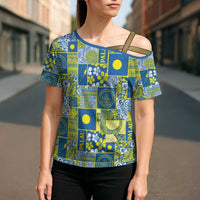 Palau Ungil Kurismas Cross Shoulder Shirt Pacific Patchwork Xmas Vibes - Polynesian Pride
