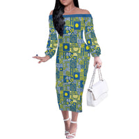 Palau Ungil Kurismas Family Matching Off The Shoulder Long Sleeve Dress and Hawaiian Shirt Pacific Patchwork Xmas Vibes - Polynesian Pride