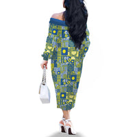 Palau Ungil Kurismas Family Matching Off The Shoulder Long Sleeve Dress and Hawaiian Shirt Pacific Patchwork Xmas Vibes - Polynesian Pride