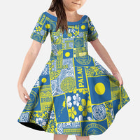Palau Ungil Kurismas Family Matching Off Shoulder Short Dress and Hawaiian Shirt Pacific Patchwork Xmas Vibes LT9 Daughter's Dress Green - Polynesian Pride