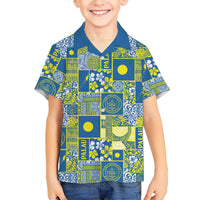 Palau Ungil Kurismas Family Matching Off Shoulder Short Dress and Hawaiian Shirt Pacific Patchwork Xmas Vibes LT9 Son's Shirt Green - Polynesian Pride