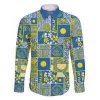 Palau Ungil Kurismas Family Matching Tank Maxi Dress and Hawaiian Shirt Pacific Patchwork Xmas Vibes LT9 Dad's Shirt - Long Sleeve Green - Polynesian Pride