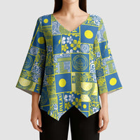 Palau Ungil Kurismas Kimono Sleeve Blouse Pacific Patchwork Xmas Vibes LT9 - Polynesian Pride
