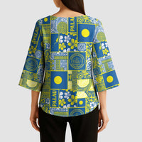 Palau Ungil Kurismas Kimono Sleeve Blouse Pacific Patchwork Xmas Vibes LT9 - Polynesian Pride