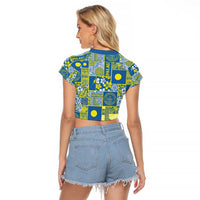 Palau Ungil Kurismas Raglan Cropped T Shirt Pacific Patchwork Xmas Vibes LT9 - Polynesian Pride
