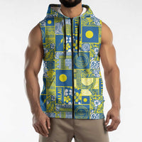 Palau Ungil Kurismas Sleeveless Zip Hoodie Pacific Patchwork Xmas Vibes LT9 - Polynesian Pride