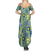 Palau Ungil Kurismas Summer Maxi Dress Pacific Patchwork Xmas Vibes LT9 - Polynesian Pride