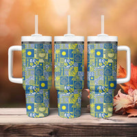 Palau Ungil Kurismas Tumbler With Handle Pacific Patchwork Xmas Vibes LT9 - Polynesian Pride