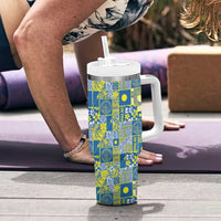 Palau Ungil Kurismas Tumbler With Handle Pacific Patchwork Xmas Vibes LT9 - Polynesian Pride