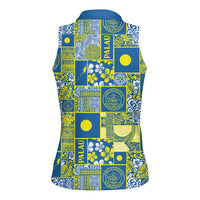 Palau Ungil Kurismas Women Sleeveless Polo Shirt Pacific Patchwork Xmas Vibes - Polynesian Pride