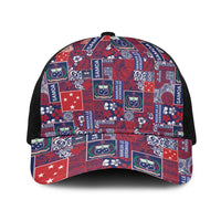Red Samoa Manuia Le Kerisimasi Baseball Net Cap Pacific Patchwork Xmas Vibes - Polynesian Pride