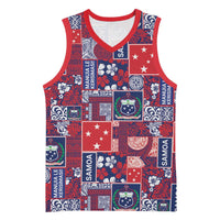 Red Samoa Manuia Le Kerisimasi Basketball Jersey Pacific Patchwork Xmas Vibes - Polynesian Pride