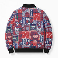 Red Samoa Manuia Le Kerisimasi Bomber Puffer Jacket Pacific Patchwork Xmas Vibes - Polynesian Pride