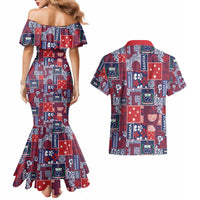 Red Samoa Manuia Le Kerisimasi Couples Matching Mermaid Dress and Hawaiian Shirt Pacific Patchwork Xmas Vibes LT9 - Polynesian Pride