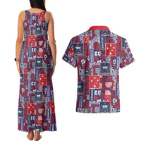Red Samoa Manuia Le Kerisimasi Couples Matching Tank Maxi Dress and Hawaiian Shirt Pacific Patchwork Xmas Vibes LT9 - Polynesian Pride