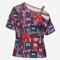 Red Samoa Manuia Le Kerisimasi Cross Shoulder Shirt Pacific Patchwork Xmas Vibes LT9 Female Red - Polynesian Pride