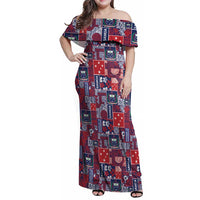 Red Samoa Manuia Le Kerisimasi Family Matching Off Shoulder Maxi Dress and Hawaiian Shirt Pacific Patchwork Xmas Vibes LT9 Mom's Dress Red - Polynesian Pride