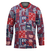 Red Samoa Manuia Le Kerisimasi Hockey Jersey Pacific Patchwork Xmas Vibes LT9 Unisex Red - Polynesian Pride