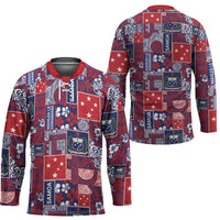 Red Samoa Manuia Le Kerisimasi Hockey Jersey Pacific Patchwork Xmas Vibes LT9 - Polynesian Pride