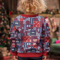 Red Samoa Manuia Le Kerisimasi Kid Ugly Christmas Sweater Pacific Patchwork Xmas Vibes - Polynesian Pride