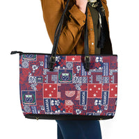 Red Samoa Manuia Le Kerisimasi Leather Tote Bag Pacific Patchwork Xmas Vibes LT9 - Polynesian Pride
