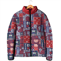 Red Samoa Manuia Le Kerisimasi Padded Jacket Pacific Patchwork Xmas Vibes - Polynesian Pride